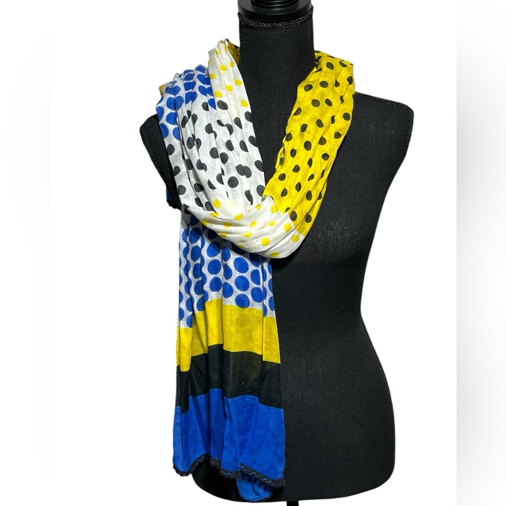BELLA TAYLOR MULTICOLORED SCARF 68” LENGTH WITH KNOTTED BLACK CROCHET TO‎ HEM